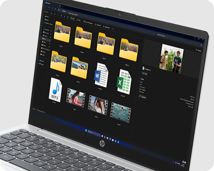 An HP OmniBook 3 Laptop showing some files on the screen