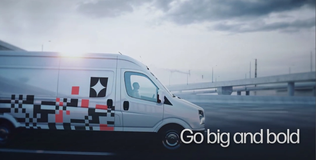 Delivery van with latex car wrap graphic