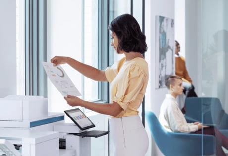 Person reviewing a print out