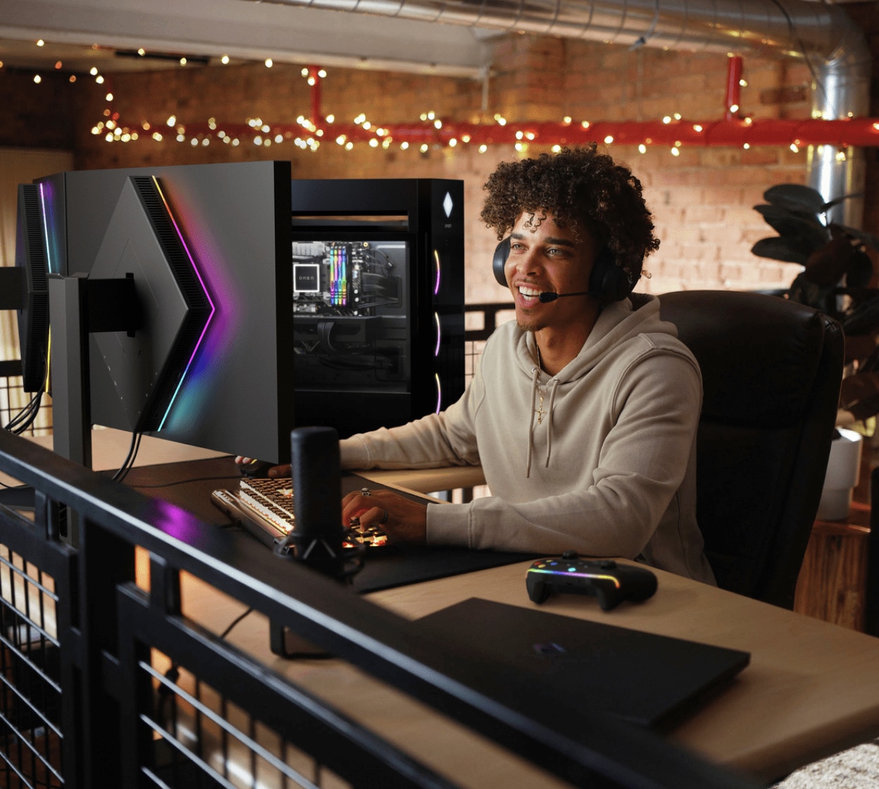 Man works in game development on HP computer