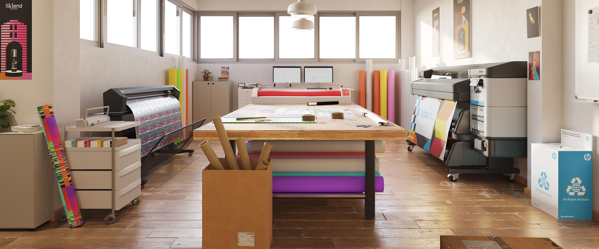 HP Latex Print and Cut Plus solutions in a work studio