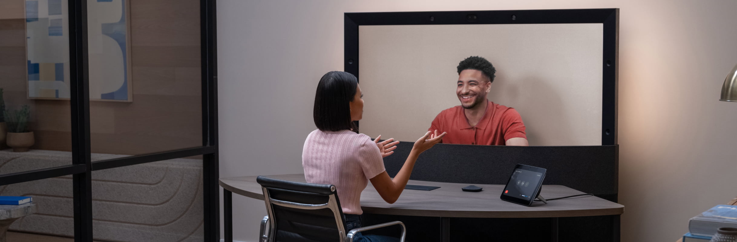 Woman on a video conferencing call using Google Beam