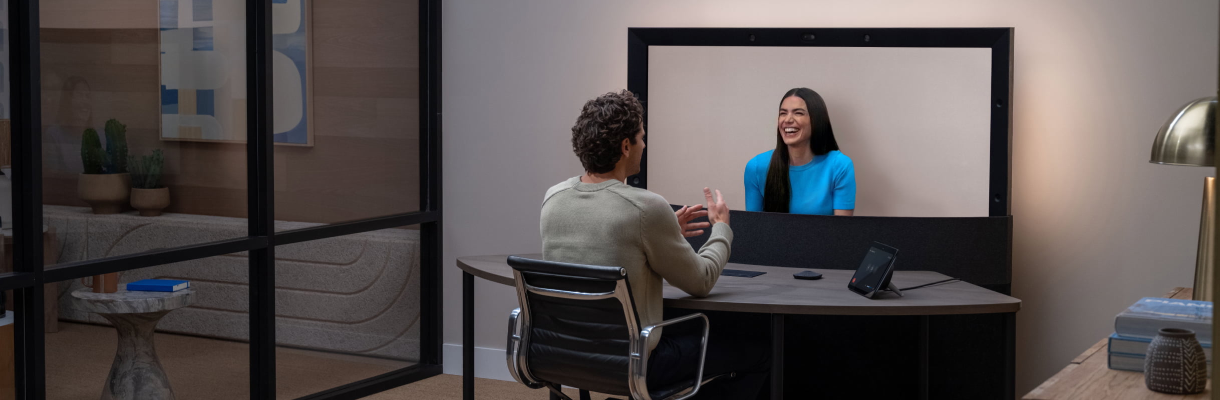 Man on a video conferencing call using Google Beam