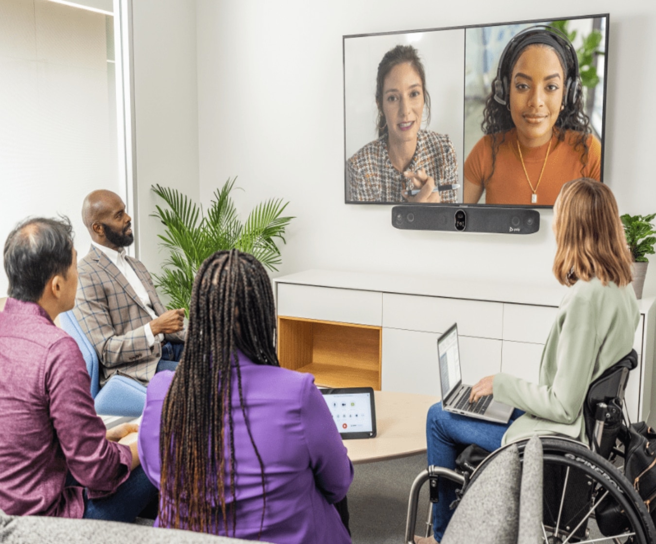 Poly Connect software displayed on wall mounted display