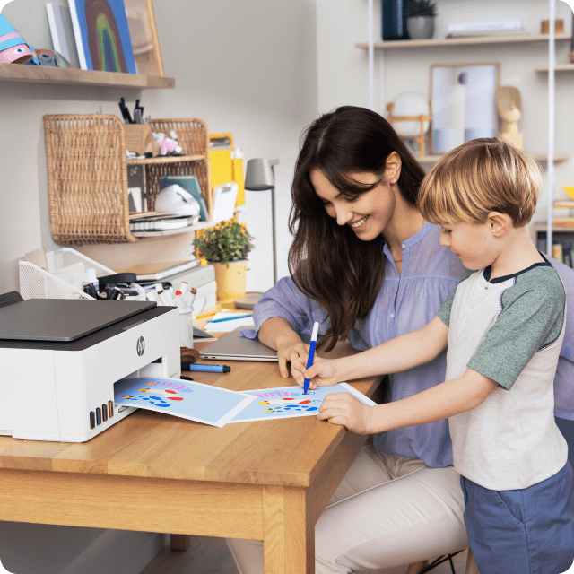 Child and mother printing images