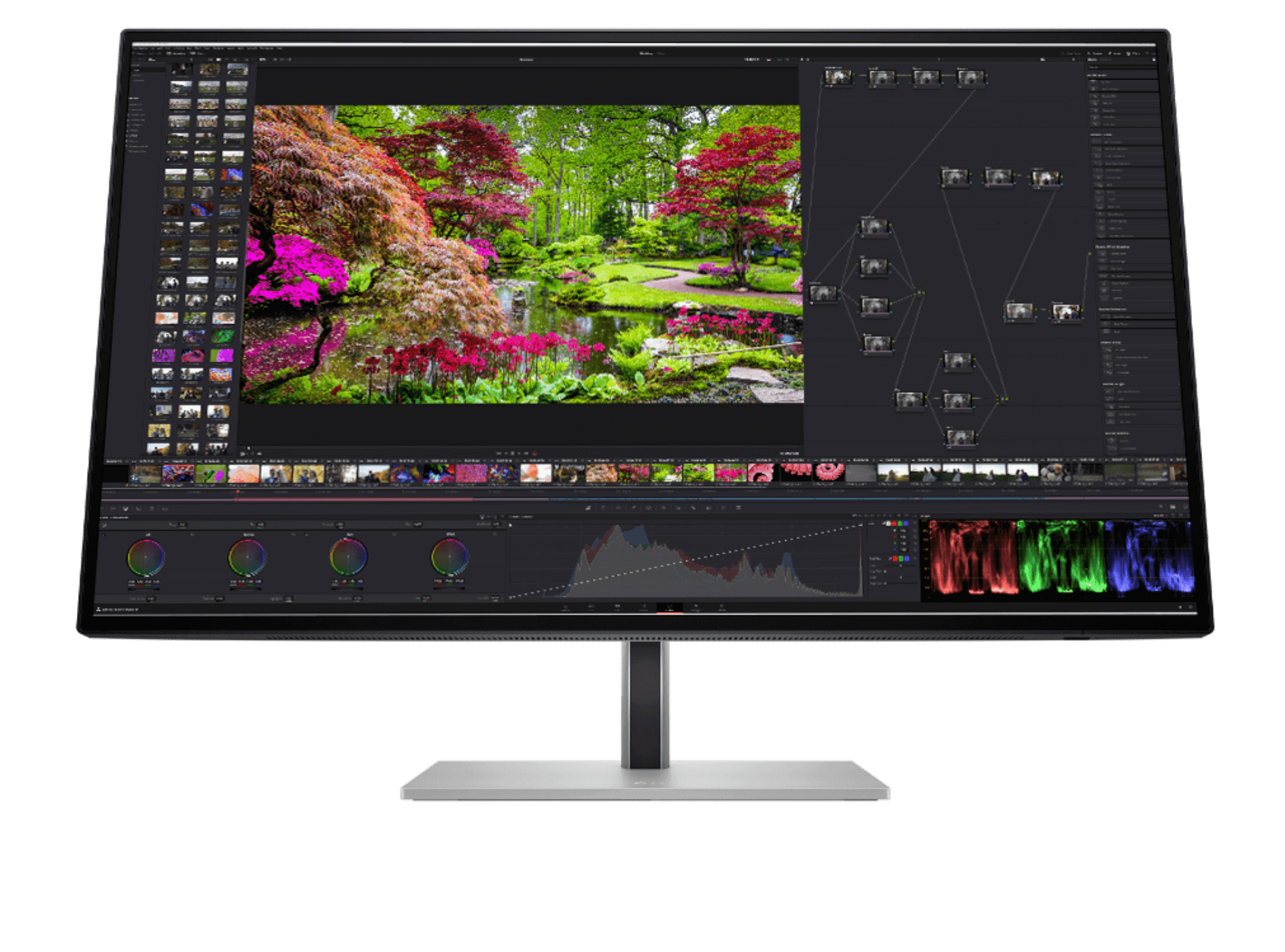 HP monitor with graphic editing software interface on the screen.