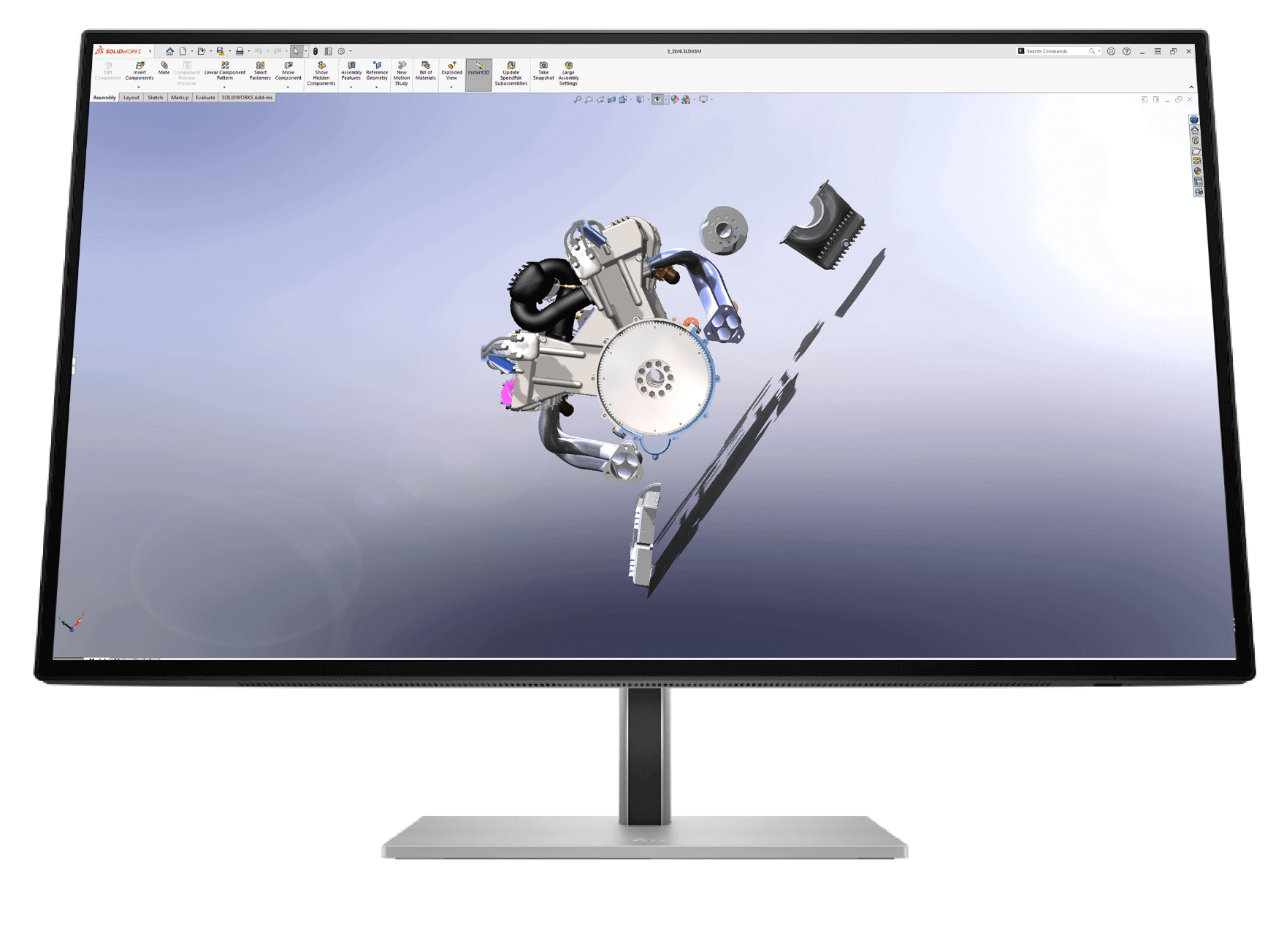 HP monitor with 3D CAD software interface on the screen.