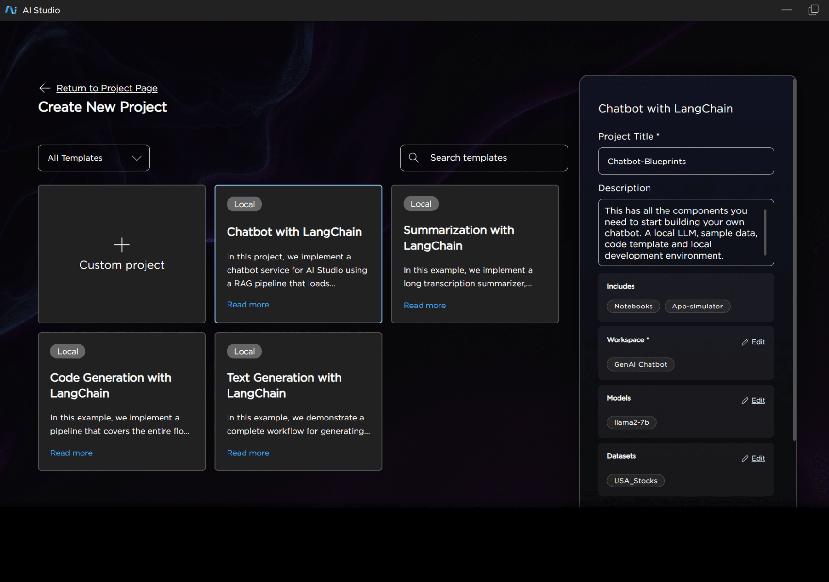 HP AI Studio platform – Create new project