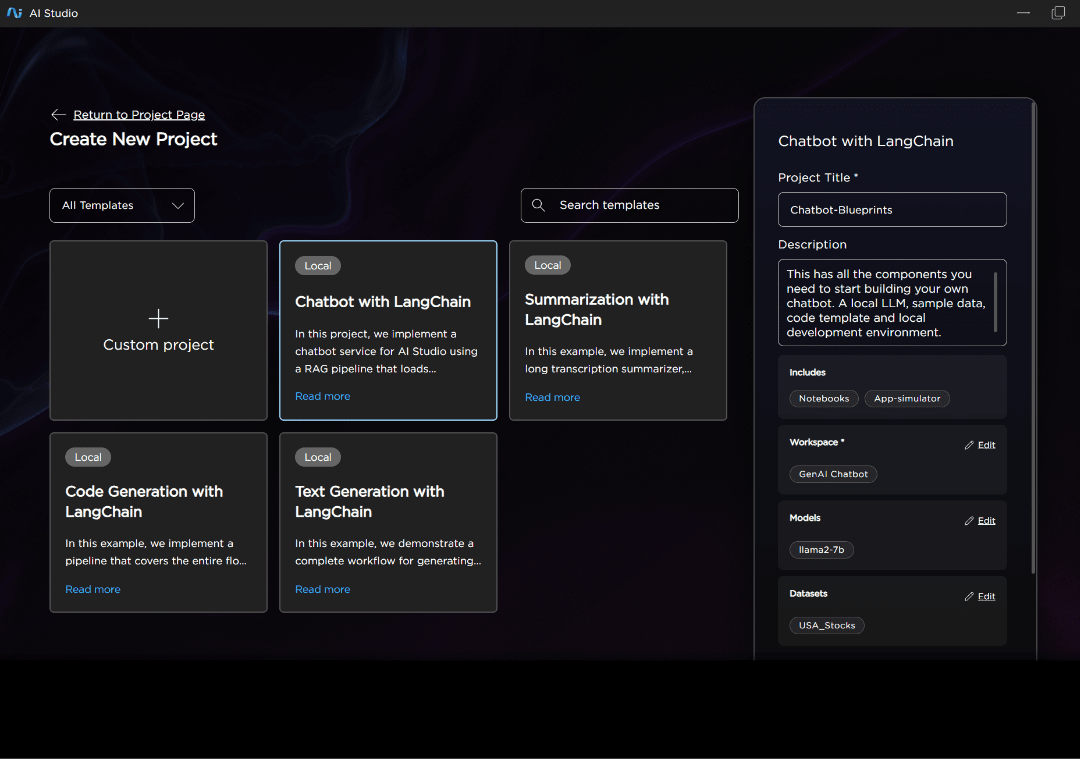 HP AI Studio platform – Create new project