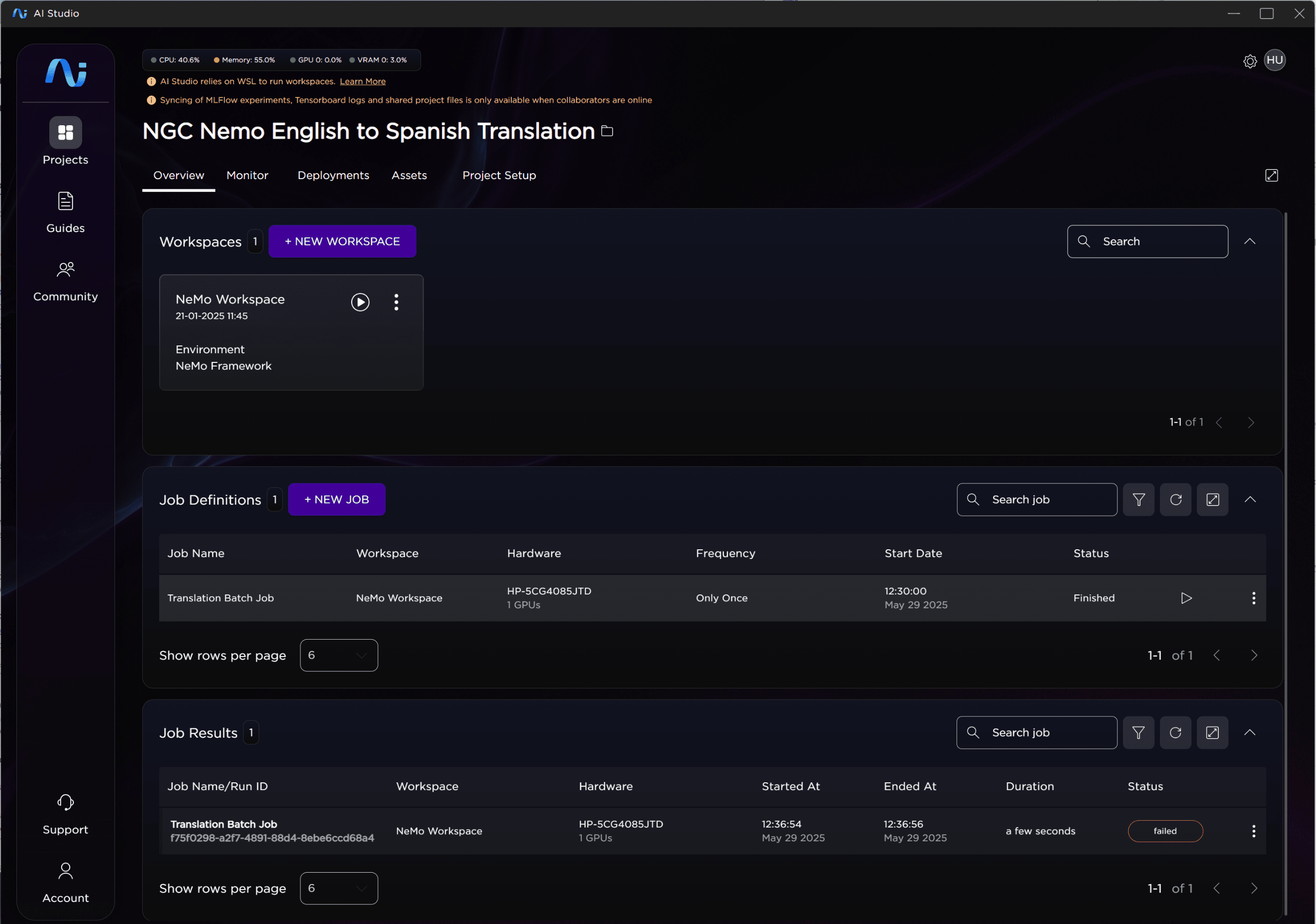 HP AI Studio platform – Projects Overview
