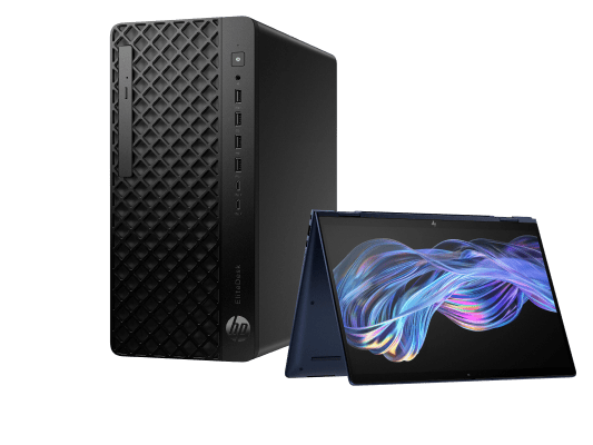 The HP EliteDesk 8 Tower G1i Desktop AI and The HP EliteBook X Flip G1i Ai PC