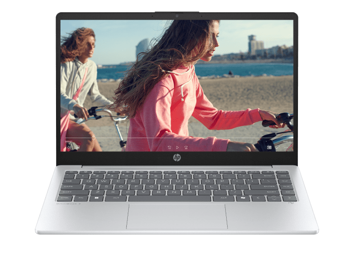 An HP OmniBook 3 Laptop showing a video in the screen