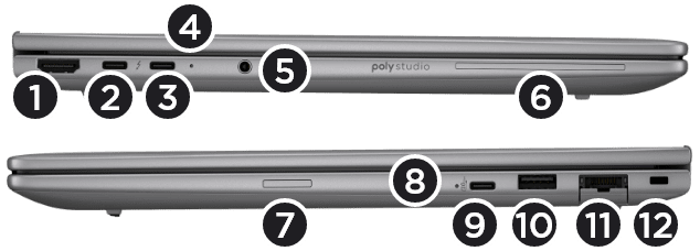 ZBook 8 G1i mobile workstation PC side views showing available ports.