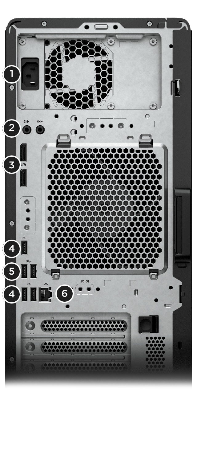 Z2 Tower G1i back view showing available ports