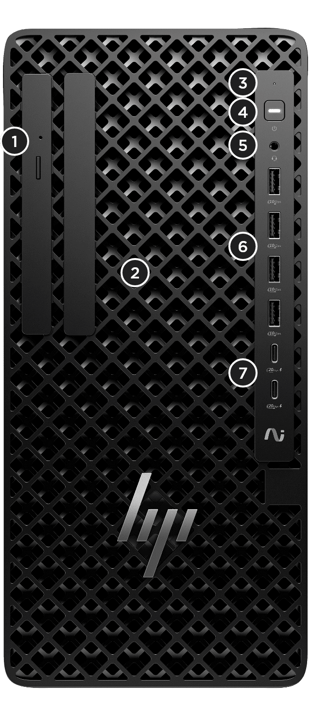 Z1 Tower G1i workstation desktop PC front view showing available ports.