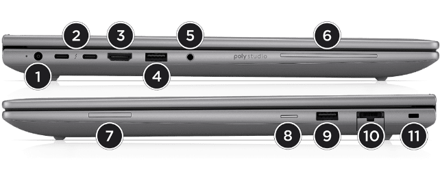 ZBook X G1i mobile workstation PC side views showing available ports.