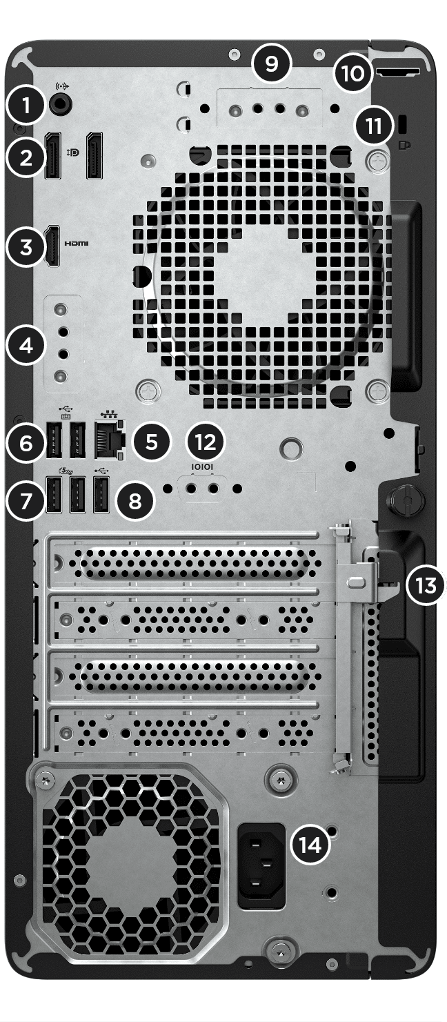 Z1 Tower G1i workstation desktop PC back view showing available ports.