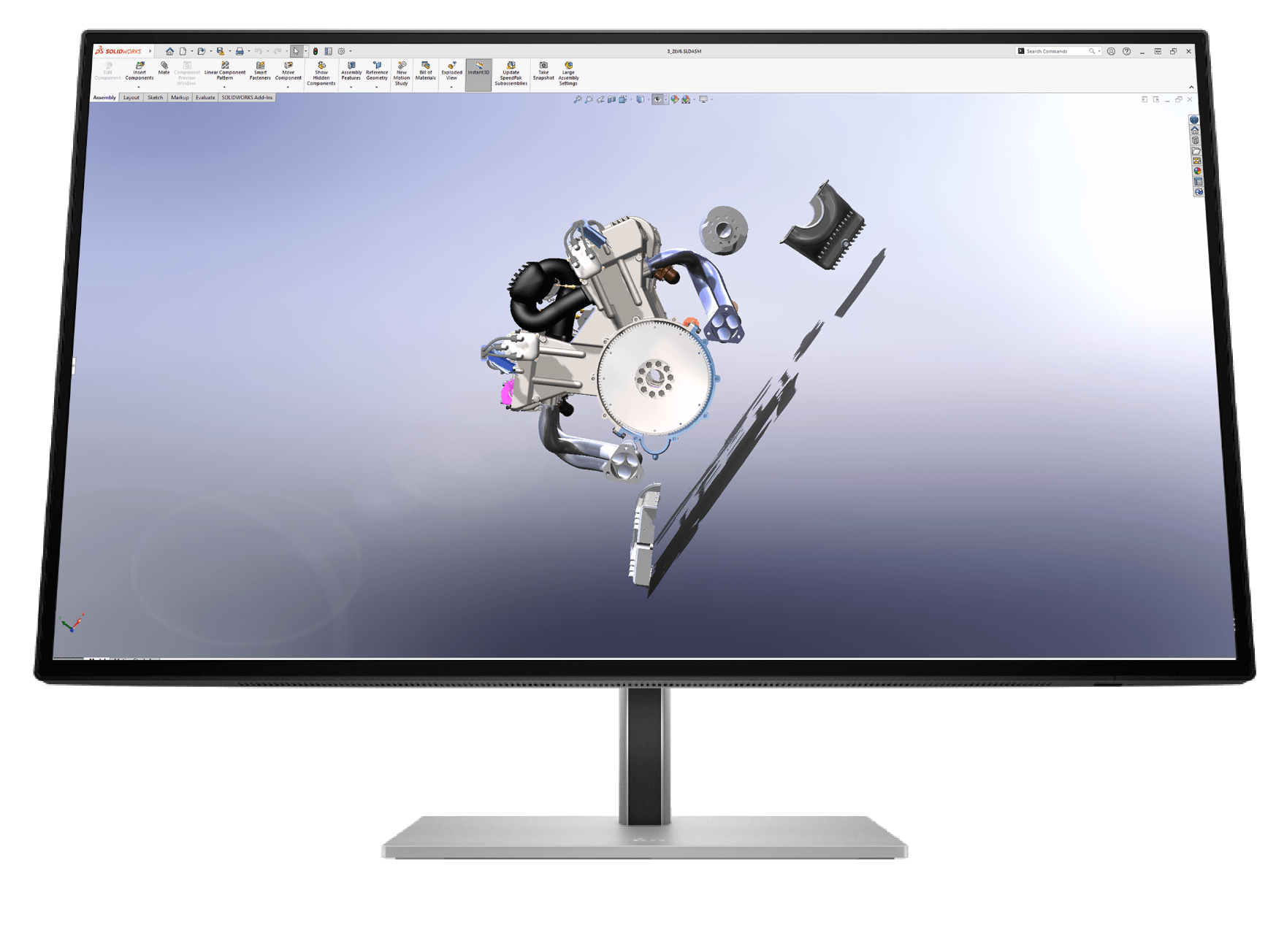 HP monitor with 3D CAD software interface on the screen.