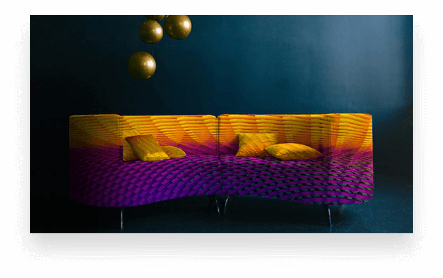Stitch  printed couch with yellows and purples
